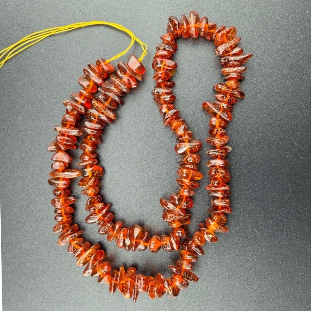 Baltic Amber Chip Beads 16in Cognac Natural Freeform Polished Nugget Artisan